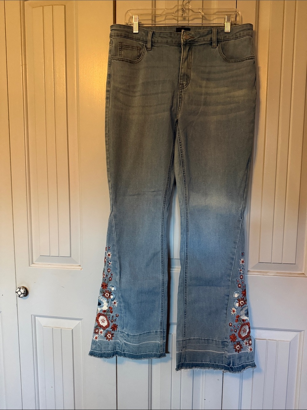 Embroidered Light Blue Flare Jeans - Women